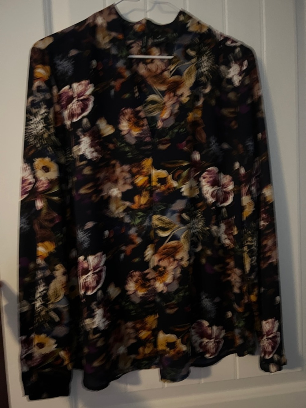 new directions Black Floral A-Line Skirt with Purple, Yellow and Cream Blooms